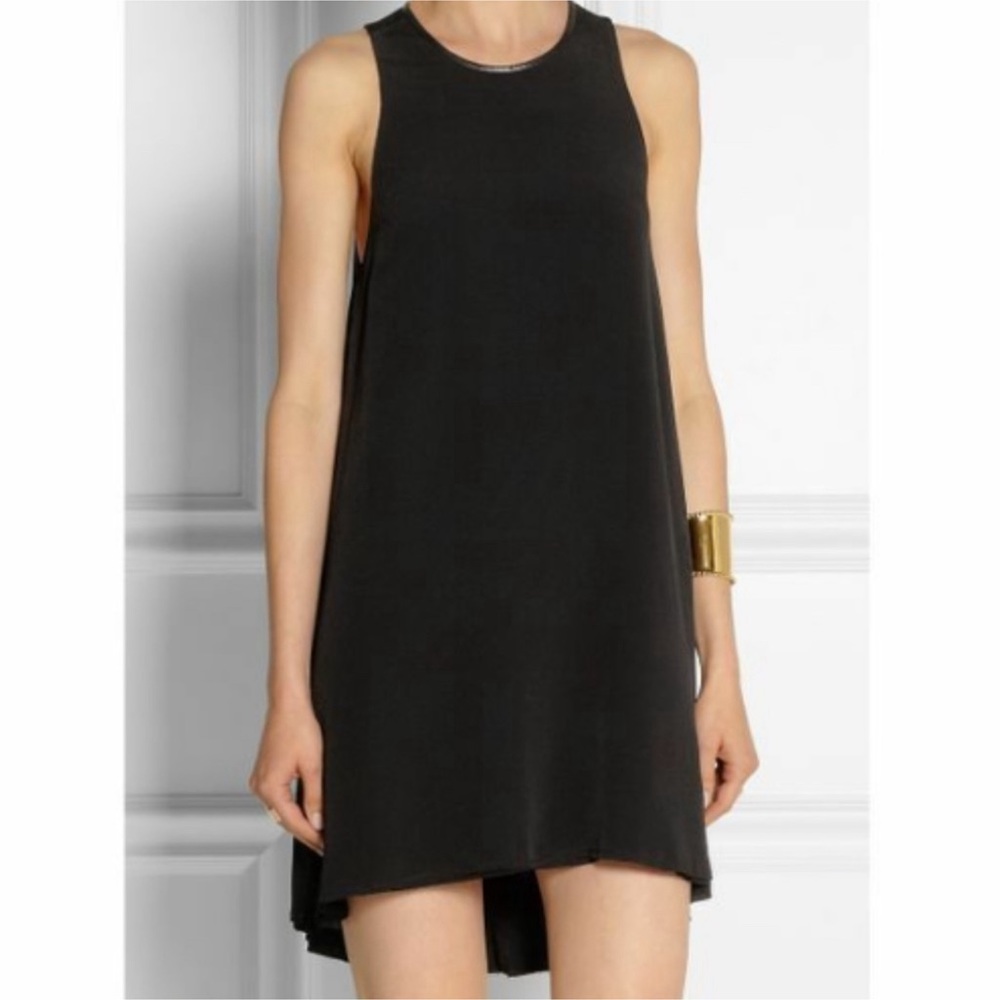 T by alexander Wang - Leather Trimmed Crepe Melange Trapeze Dress - Size 2/Small